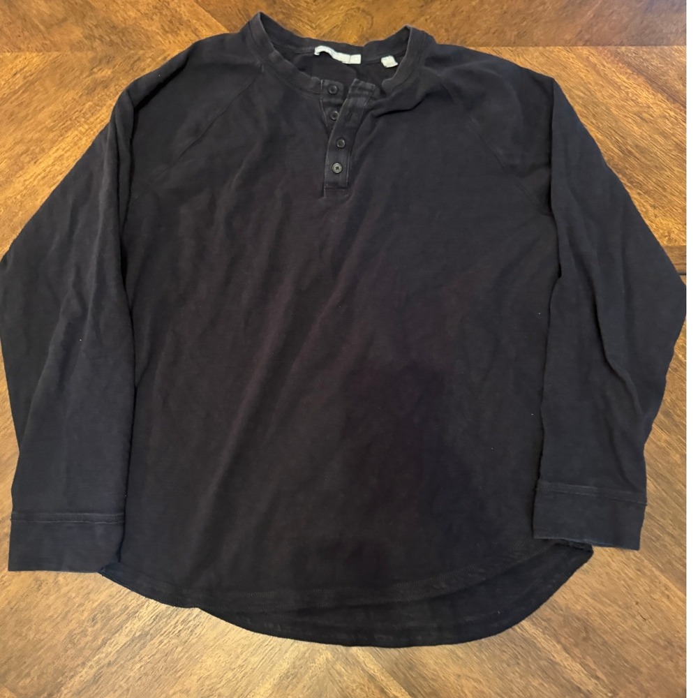 Vince Mens XL Gray Heathered Long Sleeve Button‎ Henley Shirt Casual Top